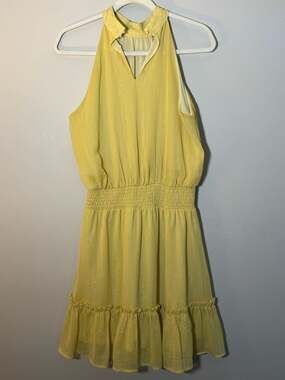 Sweet Lemon Yellow Metallic Shimmer Halter Dress Size M